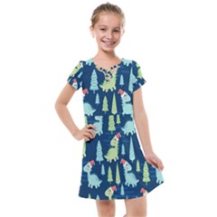 Cute Dinosaurs Animal Seamless Pattern Doodle Dino Winter Theme Kids  Cross Web Dress by pakminggu