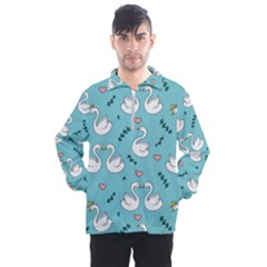 Elegant Swan Pattern Design Men s Half Zip Pullover