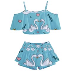 Elegant Swan Pattern Design Kids  Off Shoulder Skirt Bikini by pakminggu