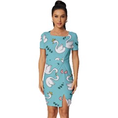 Elegant Swan Pattern Design Fitted Knot Split End Bodycon Dress by pakminggu