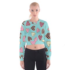 Seamless Pattern With Heart Shaped Cookies With Sugar Icing Cropped Sweatshirt by pakminggu