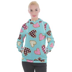 Seamless Pattern With Heart Shaped Cookies With Sugar Icing Women s Hooded Pullover by pakminggu