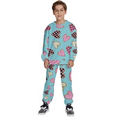 Seamless Pattern With Heart Shaped Cookies With Sugar Icing Kids  Sweatshirt Set by pakminggu