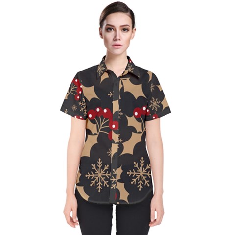 Christmas Pattern With Snowflakes Berries Women s Short Sleeve Shirt by pakminggu