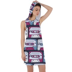 Music Symbols Rock Music Seamless Pattern Racer Back Hoodie Dress by pakminggu