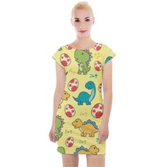 Seamless Pattern With Cute Dinosaurs Character Cap Sleeve Bodycon Dress by pakminggu