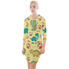 Seamless Pattern With Cute Dinosaurs Character Quarter Sleeve Hood Bodycon Dress by pakminggu