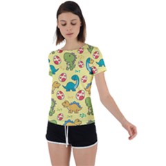 Seamless Pattern With Cute Dinosaurs Character Back Circle Cutout Sports Tee by pakminggu