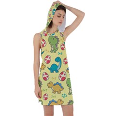 Seamless Pattern With Cute Dinosaurs Character Racer Back Hoodie Dress by pakminggu