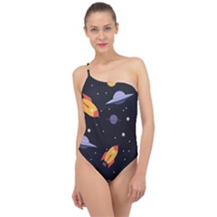 Cosmos Rockets Spaceships Ufos Classic One Shoulder Swimsuit by pakminggu