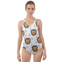 Lion Heads Pattern Design Doodle Cut-out Back One Piece Swimsuit by pakminggu