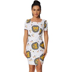 Lion Heads Pattern Design Doodle Fitted Knot Split End Bodycon Dress by pakminggu