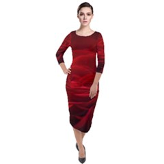 Rose Red Rose Red Flower Petals Waves Glow Quarter Sleeve Midi Velour Bodycon Dress