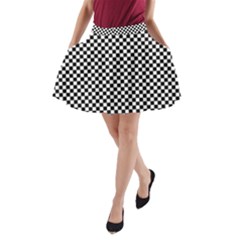 Background Black Board Checker Checkerboard A-line Pocket Skirt by pakminggu