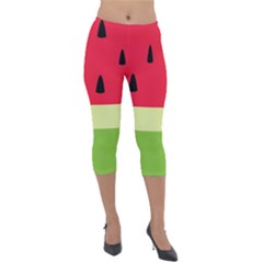 Watermelon Fruit Food Healthy Vitamins Nutrition Lightweight Velour Capri Leggings  by pakminggu