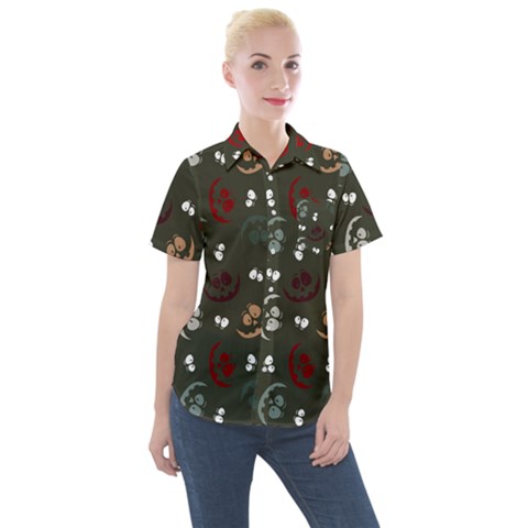 Art Halloween Pattern Creepy Design Digital Papers Women s Short Sleeve Pocket Shirt by pakminggu