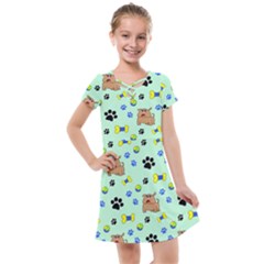 Dog Pattern Seamless Blue Background Scrapbooking Kids  Cross Web Dress