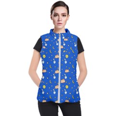 Cat Animals Sleep Stars Seamless Background Women s Puffer Vest by pakminggu