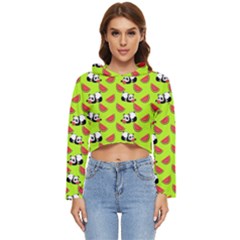 Watermelon Panda Background Wallpaper Women s Lightweight Cropped Hoodie by pakminggu