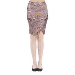 Mushrooms Autumn Fall Pattern Seamless Decorative Midi Wrap Pencil Skirt by pakminggu