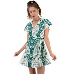 Green Insect Bee Illustration Flutter Sleeve Wrap Dress by pakminggu