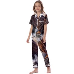 Eagle Art Eagle Watercolor Painting Bird Animal Kids  Satin Short Sleeve Pajamas Set by pakminggu