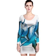 Two Dolphins Art Atlantic Dolphin Painting Animal Marine Mammal Long Sleeve Bodycon Dress by pakminggu