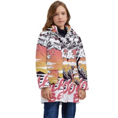 Gray Wolf Beach Waves A Wolf Animal Retro Kids  Hooded Longline Puffer Jacket by pakminggu