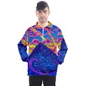 Psychedelic Colorful Lines Nature Mountain Trees Snowy Peak Moon Sun Rays Hill Road Artwork Stars Men s Half Zip Pullover View1