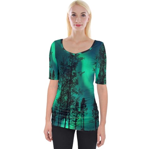 Aurora Northern Lights Celestial Magical Astronomy Wide Neckline Tee by pakminggu