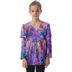 Painted Flames Kids  V Neck Casual Top by kaleidomarblingart