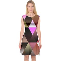 Abstract Geometric Triangles Shapes Capsleeve Midi Dress