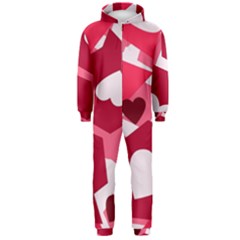 Pink Hearts Pattern Love Shape Hooded Jumpsuit (men) by danenraven