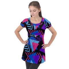 Memphis Pattern Geometric Abstract Puff Sleeve Tunic Top by danenraven