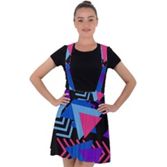 Memphis Pattern Geometric Abstract Velvet Suspender Skater Skirt by danenraven