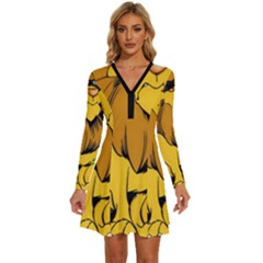 Lion Cartoon Parody Long Sleeve Deep V Mini Dress  by danenraven