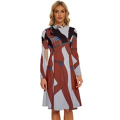 Egypt Fresco Mural Decoration Long Sleeve Shirt Collar A-line Dress by Mog4mog4