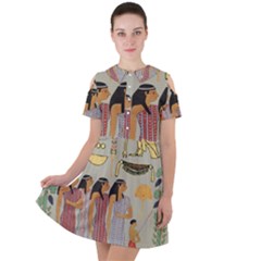 Egyptian Paper Women Child Owl Short Sleeve Shoulder Cut Out Dress  by Mog4mog4