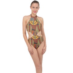 Egyptian Tutunkhamun Pharaoh Design Halter Side Cut Swimsuit by Mog4mog4