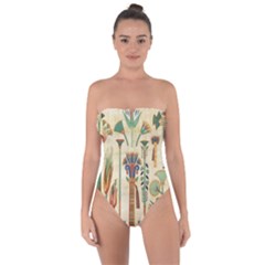 Egyptian Paper Papyrus Hieroglyphs Tie Back One Piece Swimsuit by Mog4mog4