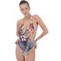 Lion Africa African Art Backless Halter One Piece Swimsuit View1