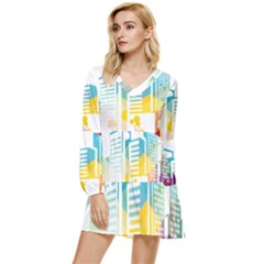 Silhouette Cityscape Building Icon Color City Tiered Long Sleeve Mini Dress by Mog4mog4