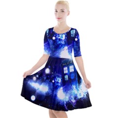 Tardis Background Space Quarter Sleeve A-line Dress