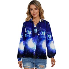 Tardis Background Space Women s Long Sleeve Button Up Shirt