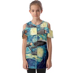 Star Starship The Starry Night Van Gogh Fold Over Open Sleeve Top