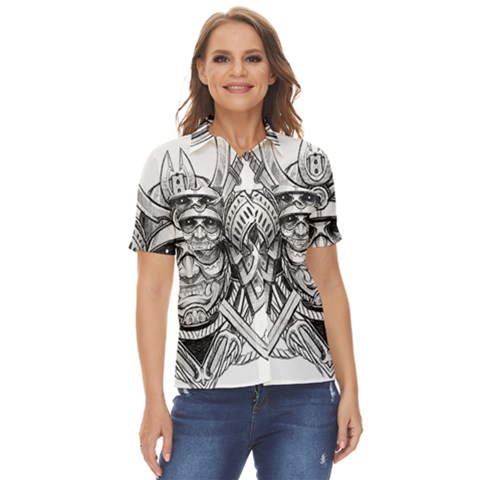 Drawing Samurai Tattoo Sketch Japanese Samurai Women s Short Sleeve Double Pocket Shirt by Mog4mog4