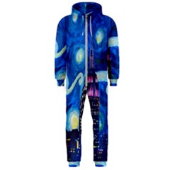 Starry Night In New York Van Gogh Manhattan Chrysler Building And Empire State Building Hooded Jumpsuit (men) by Mog4mog4