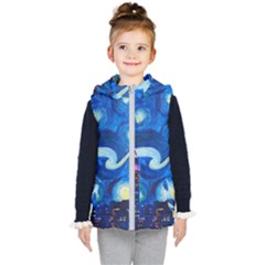 Starry Night In New York Van Gogh Manhattan Chrysler Building And Empire State Building Kids  Hooded Puffer Vest by Mog4mog4