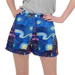 Starry Night In New York Van Gogh Manhattan Chrysler Building And Empire State Building Women s Ripstop Shorts by Mog4mog4