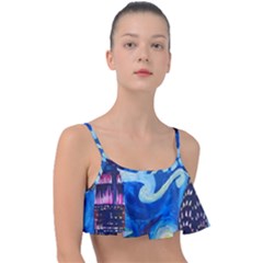 Starry Night In New York Van Gogh Manhattan Chrysler Building And Empire State Building Frill Bikini Top by Mog4mog4